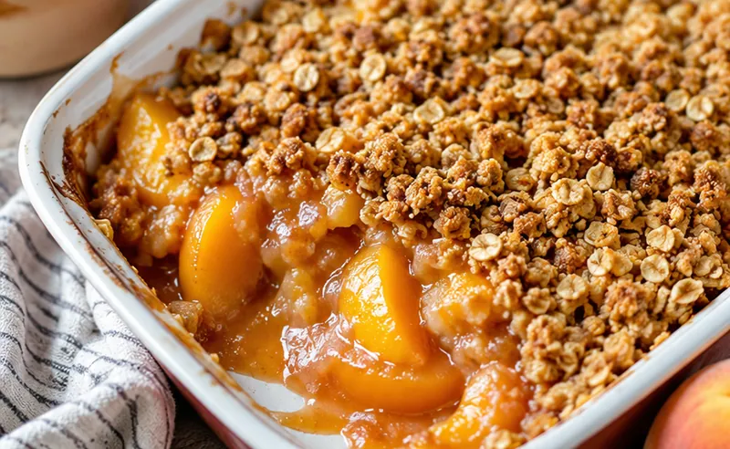 Classic Southern Peach Crisp, ready to serve