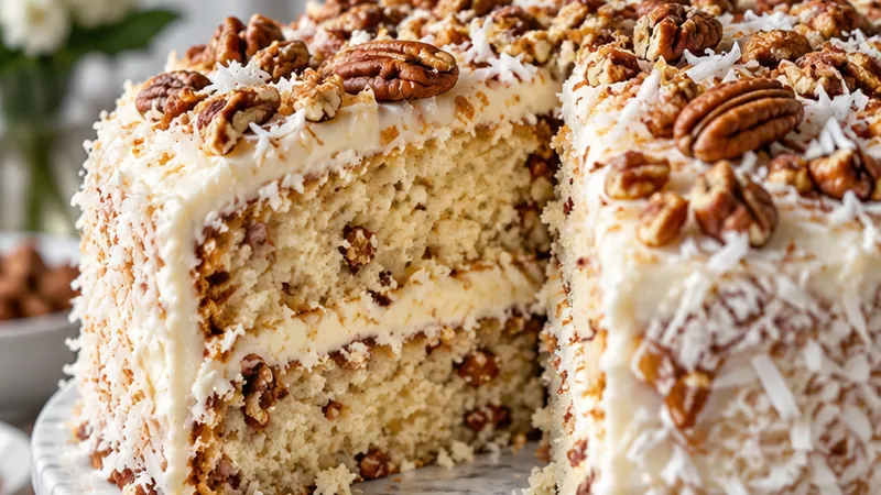 Coconut Cake with Cream Cheese and Pecans
