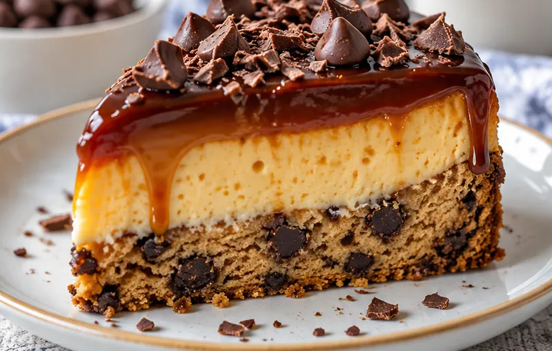 Cookie Cake with Flan and Chocolate, ready to serve