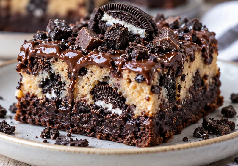Cookie Dough Oreo Brownies, ready to serve