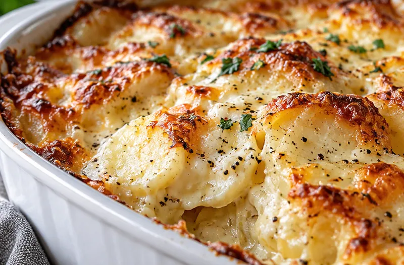 Copycat Ruth's Chris Potatoes Au Gratin, ready to serve