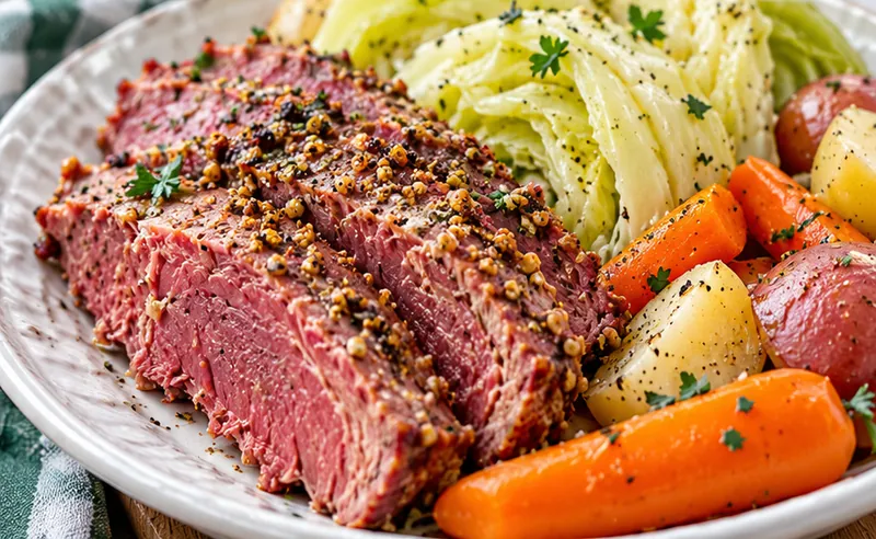 Corned Beef and Cabbage, ready to serve