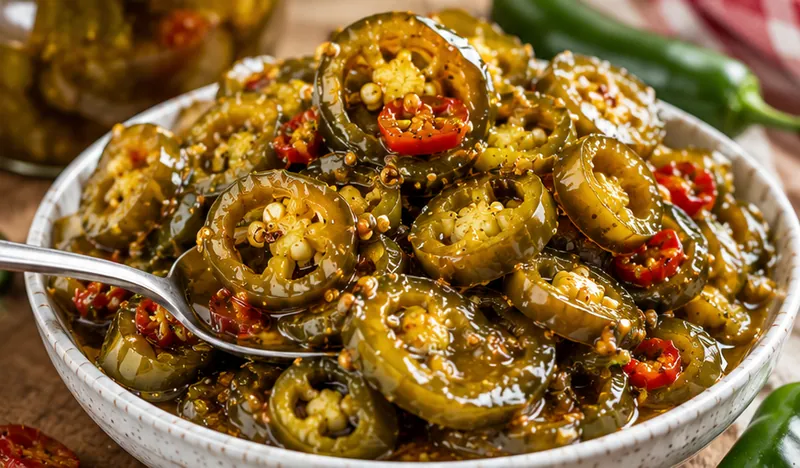 Cowboy Candy (Sweet & Spicy Candied Jalapeños), ready to serve