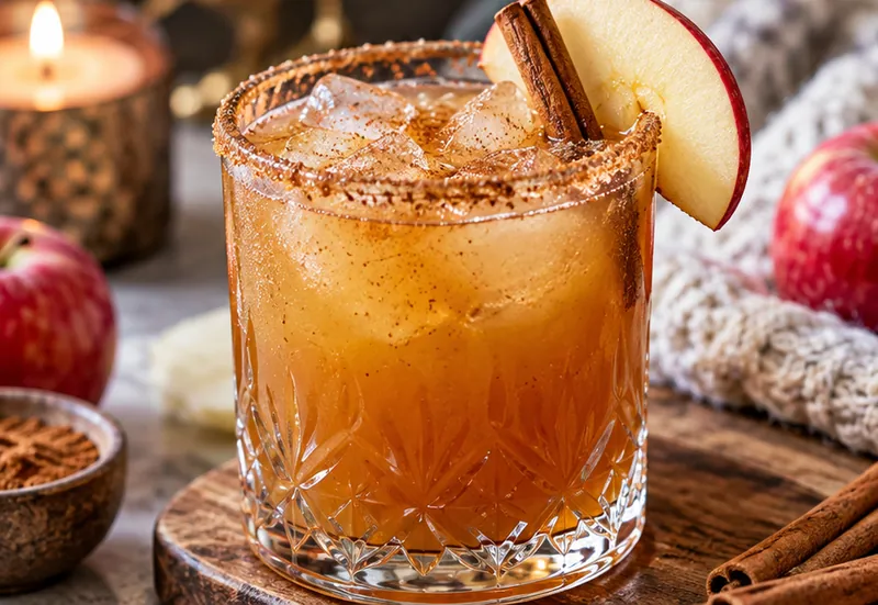 Cozy Apple Cider Bourbon Cocktail, ready to serve