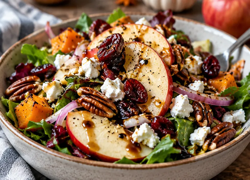 Cozy Fall Harvest Salad with Apples and Goat Cheese, ready to serve