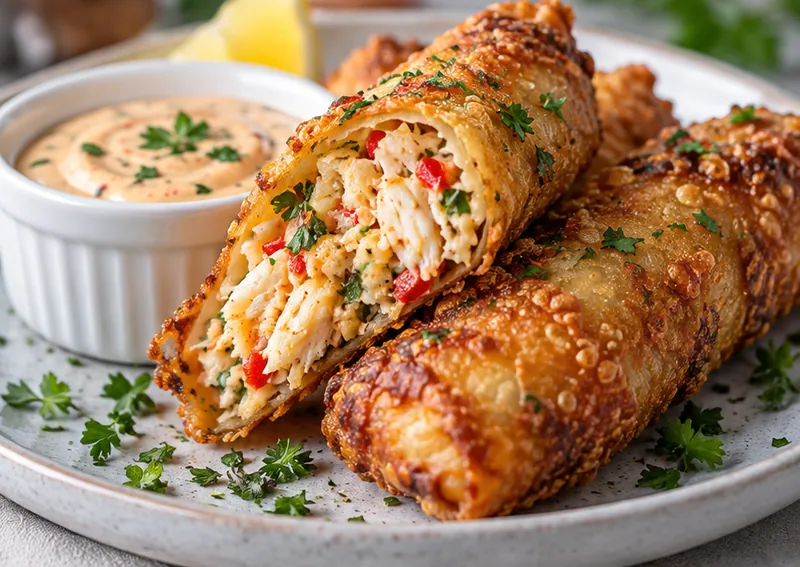 Crab Cake Egg Rolls, ready to serve
