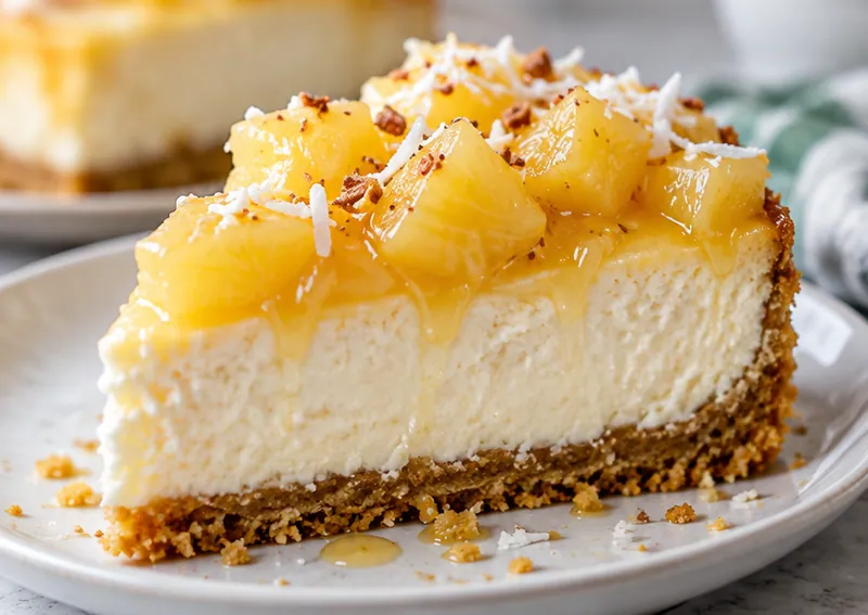 Cream Cheesecake with Pineapple, ready to serve