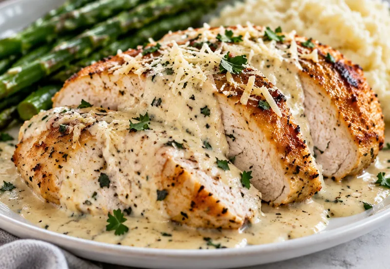 Creamy Asiago Chicken Recipe, ready to serve