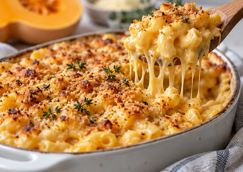 Creamy Butternut Squash Mac and Cheese, ready to serve