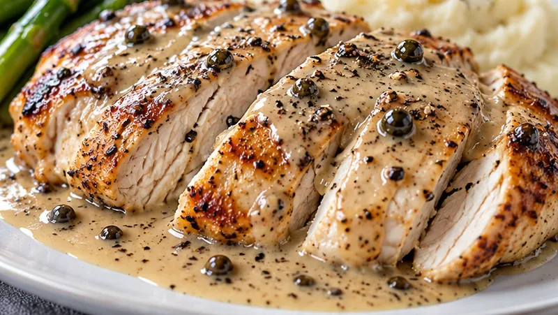 Creamy Chicken au Poivre for Date Night, ready to serve