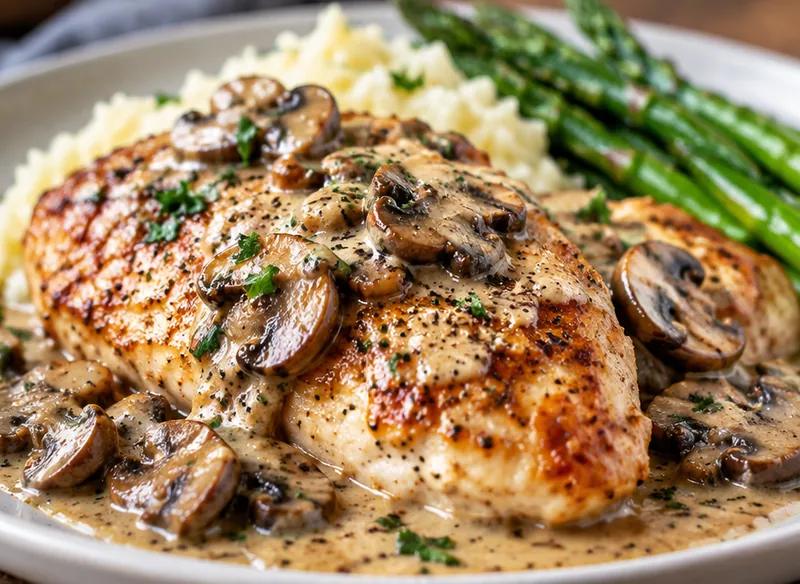 Creamy Chicken Marsala, ready to serve