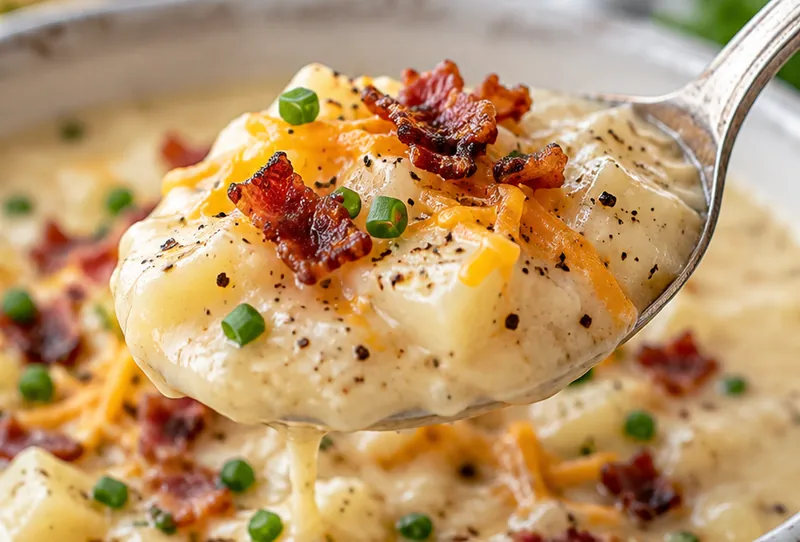 Creamy Crockpot Potato Soup, ready to serve