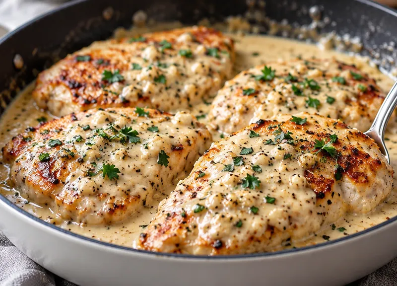 Creamy Garlic Chicken Recipe, ready to serve