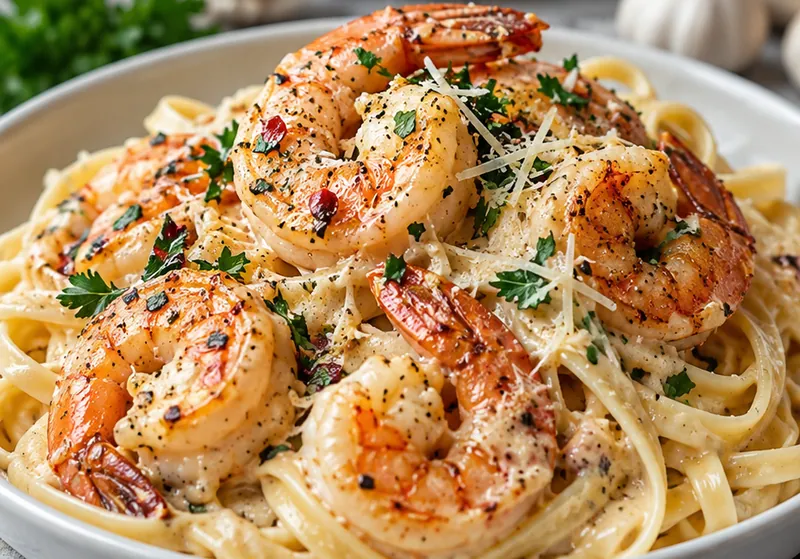 Creamy Garlic Shrimp Recipe, ready to serve