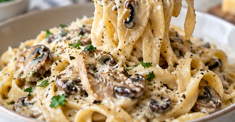 Creamy Mushroom Pasta, ready to serve