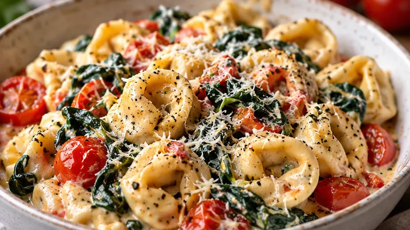 Creamy Tortellini with Spinach and Tomatoes