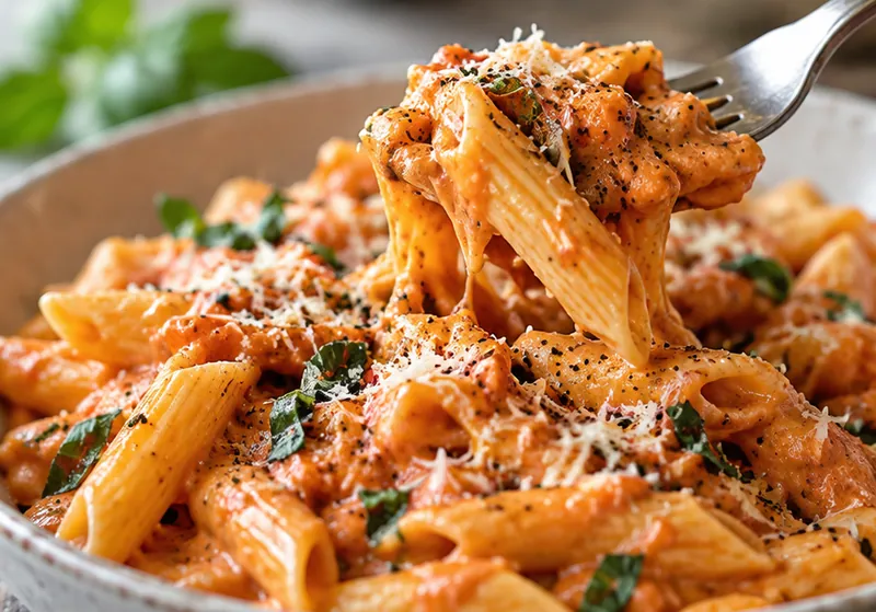 Creamy Vodka Pasta, ready to serve