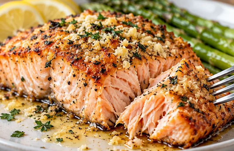 Crispy Garlic Parmesan Salmon Recipe, ready to serve