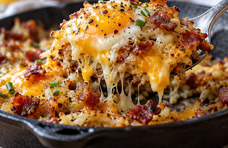 Crispy Hash Eggs Breakfast Skillet Recipe, ready to serve