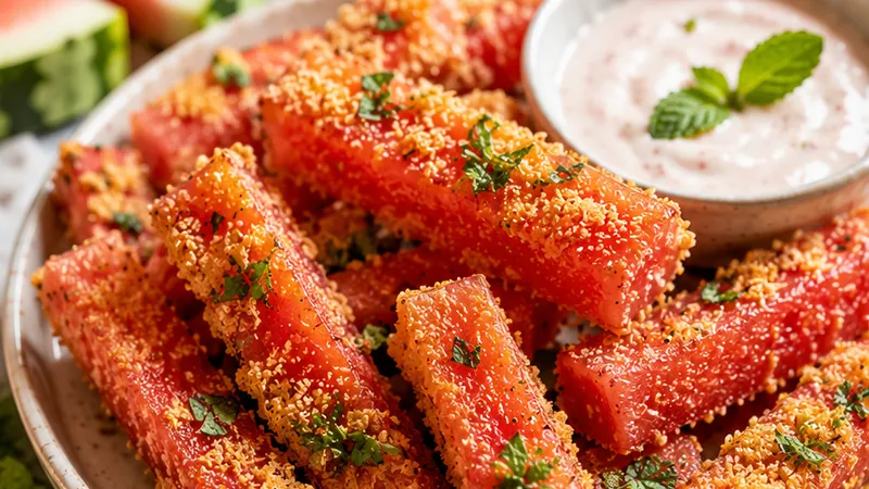 Crispy Watermelon Fries with Sweet Yogurt Dip