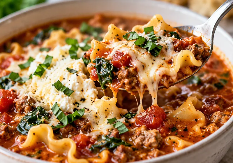 Crockpot Lasagna Soup, ready to serve