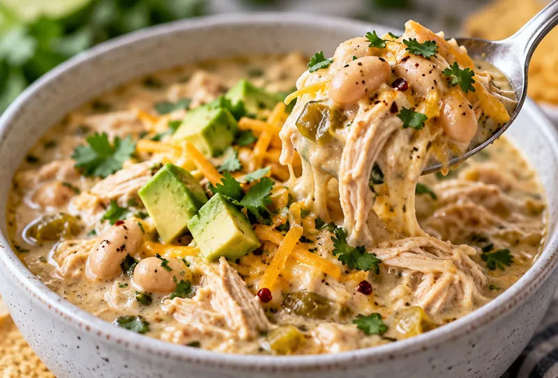 Crockpot White Chicken Chili Recipe, ready to serve