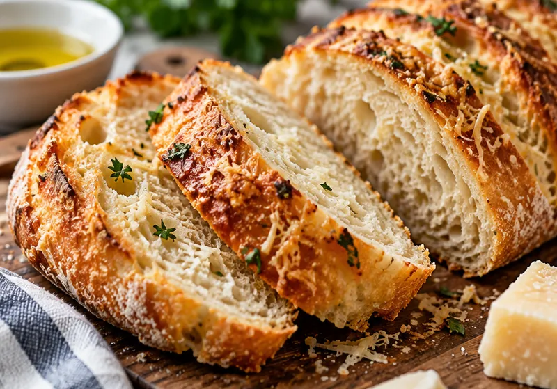 Crusty Italian Parmesan Bread Recipe, ready to serve