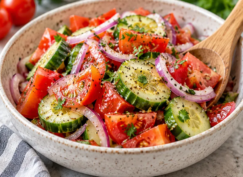 Cucumber Tomato Onion Salad, ready to serve