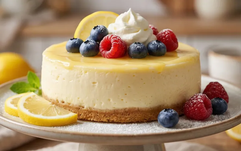 No Bake Lemon Cheesecake, ready to serve