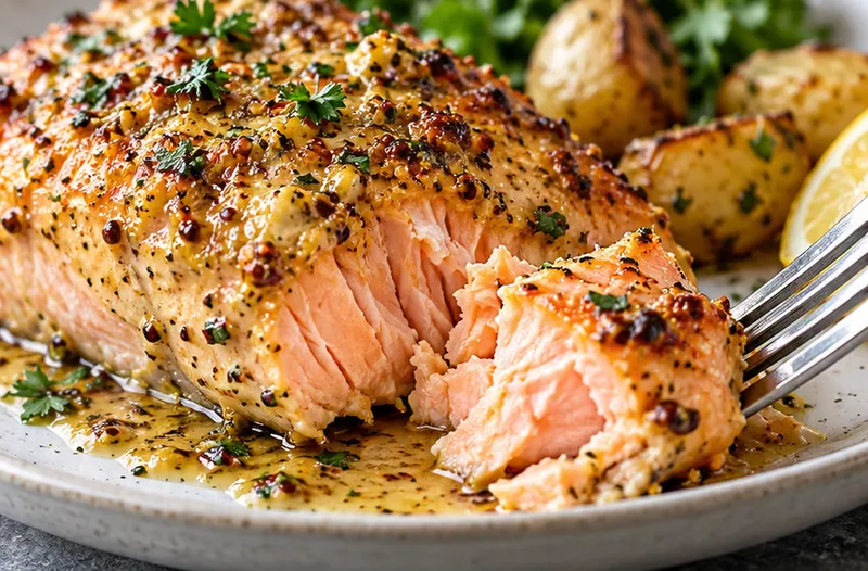 Dijon Baked Salmon Recipe, ready to serve