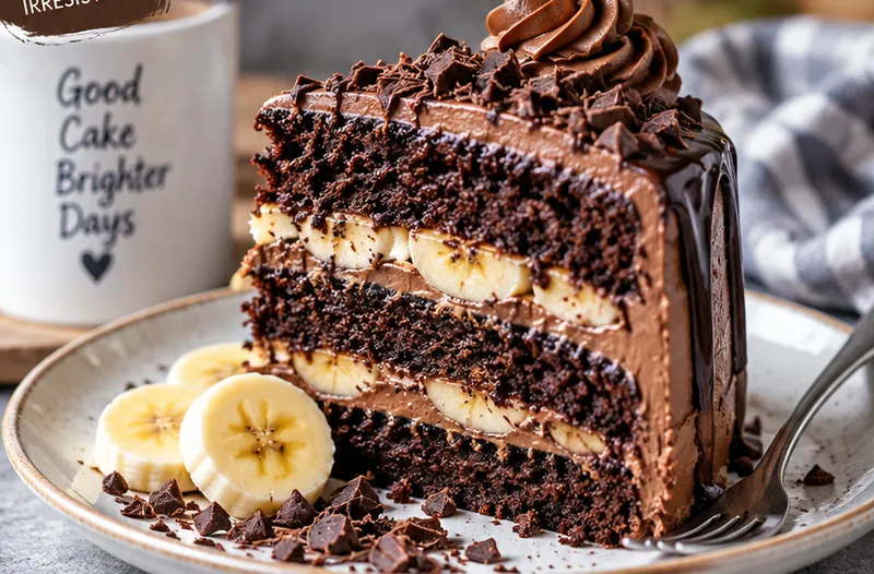 Double Chocolate Banana Layer Cake, ready to serve