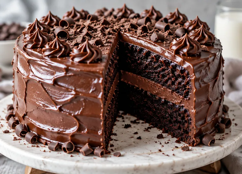 Double Chocolate Layer Cake, ready to serve
