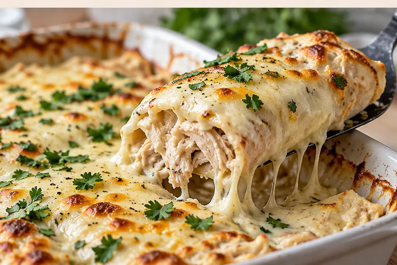 Easy Creamy White Chicken Enchiladas, ready to serve