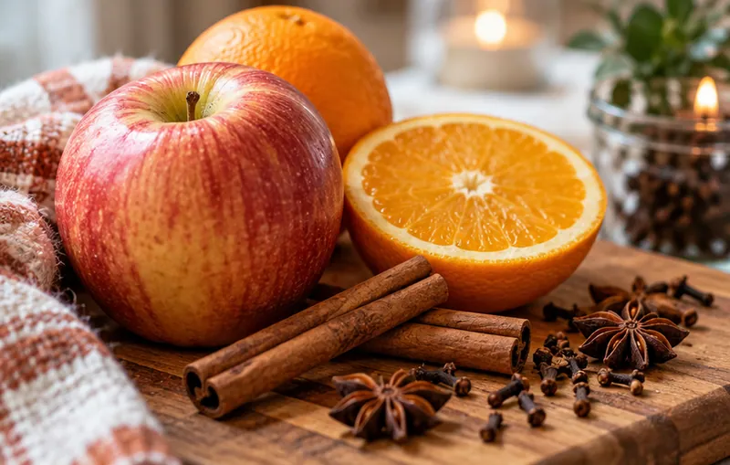 Easy Fall Simmer Pot with Apples, Oranges, and Cinnamon, ready to serve