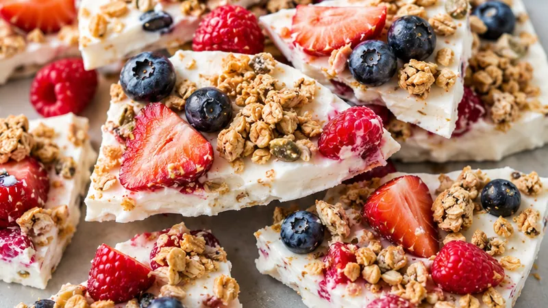 Frozen Yogurt Bark with Berries and Granola Clusters