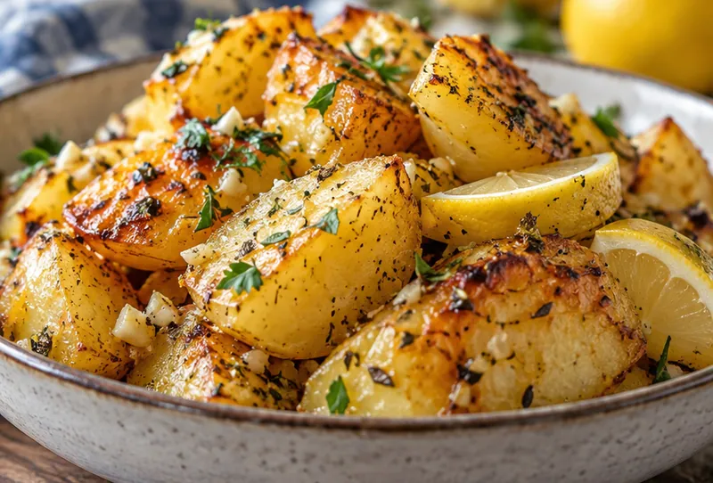 Easy Greek Style Lemon Potatoes, ready to serve
