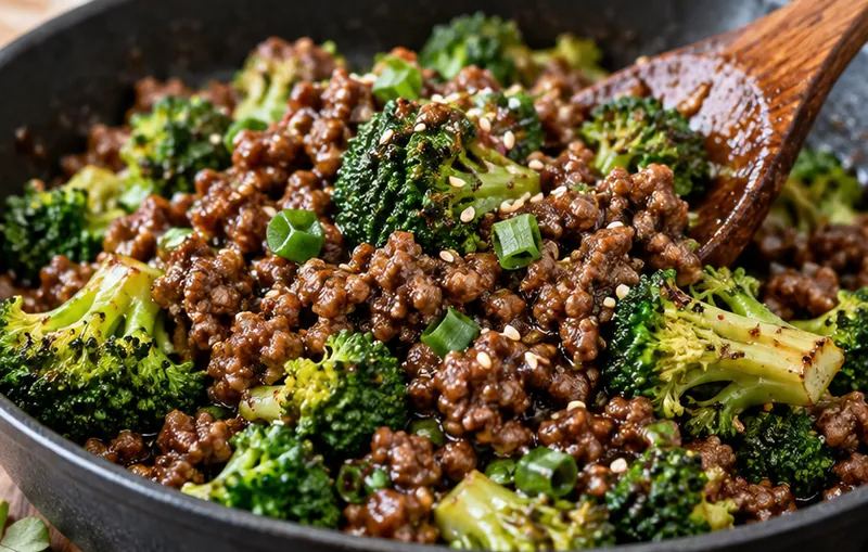 Easy Korean Ground Beef and Broccoli, ready to serve