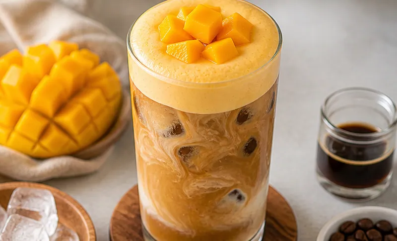 Mango Cold Foam Iced Coffee, ready to serve