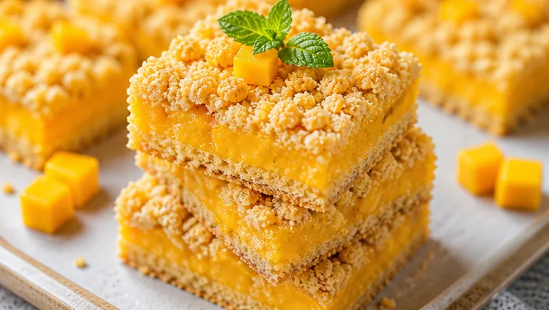 Mango Crumble Bars, ready to serve