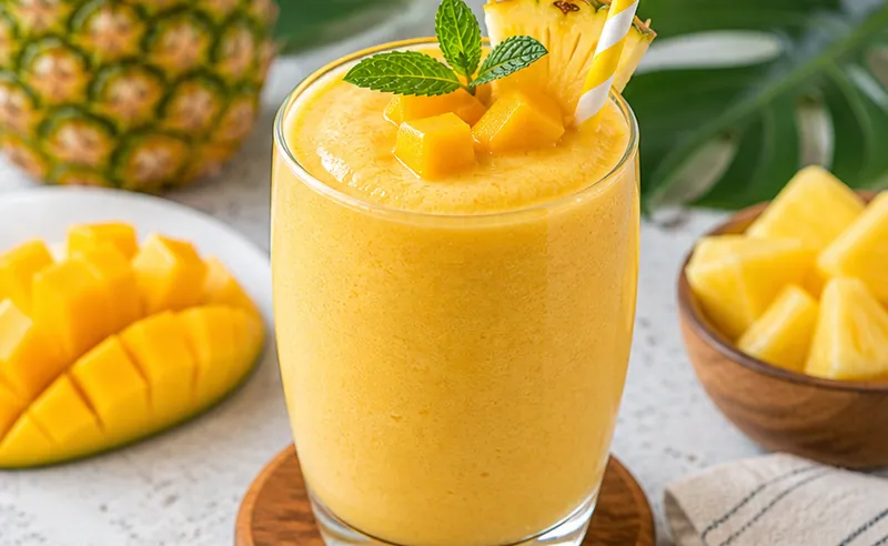 Mango Pineapple Tropical Smoothie, ready to serve