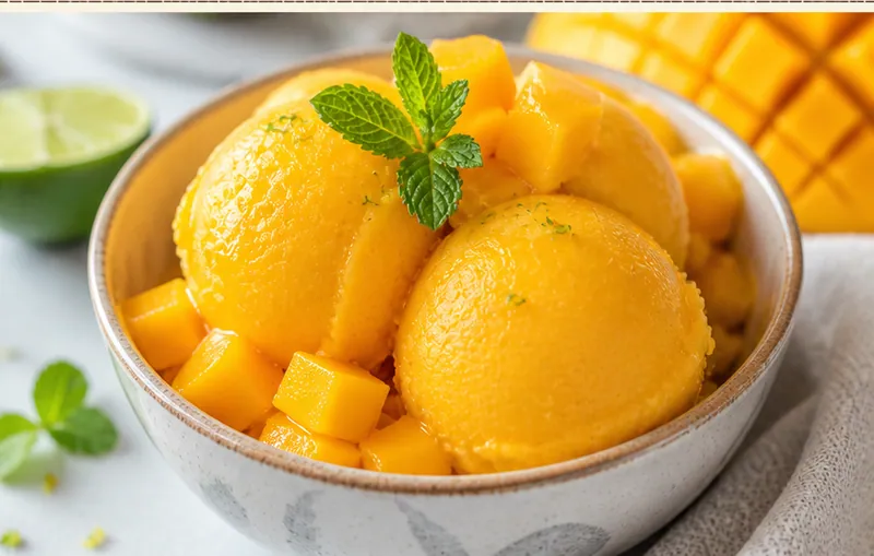 Mango Sorbet (3-Ingredient Recipe), ready to serve