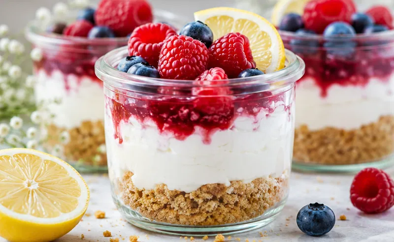 No Bake Greek Yogurt Cheesecake Jars, ready to serve