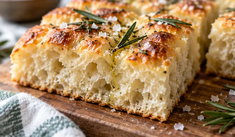 Easy No Knead Focaccia Recipe, ready to serve