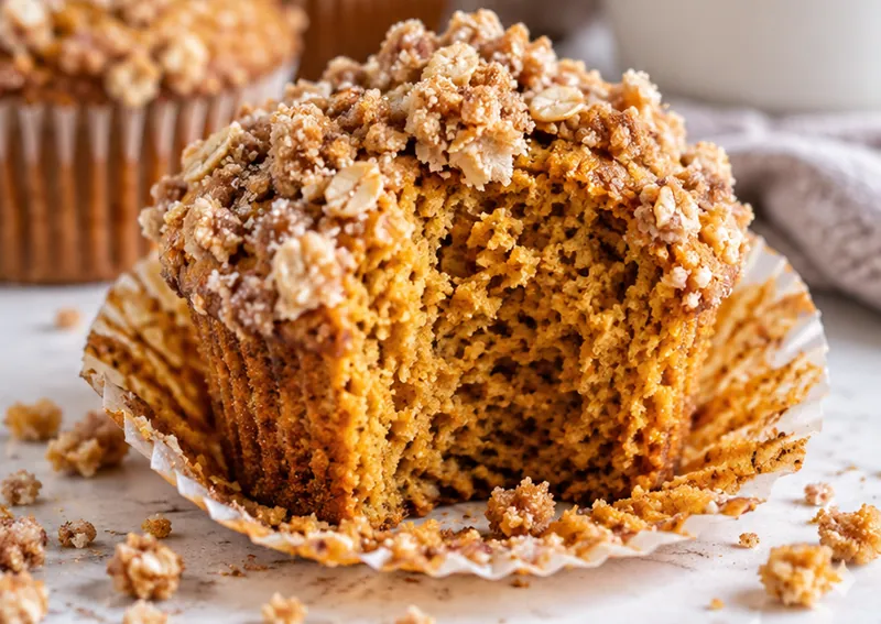 Easy Pumpkin Muffins with Streusel Topping, ready to serve