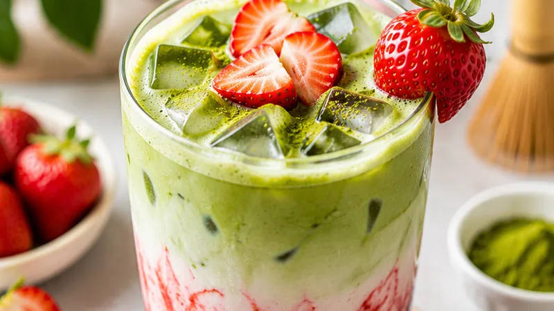 Strawberry Matcha Latte (Iced)