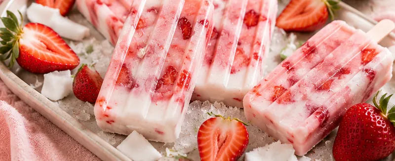 Strawberry Popsicles with Coconut Milk, ready to serve
