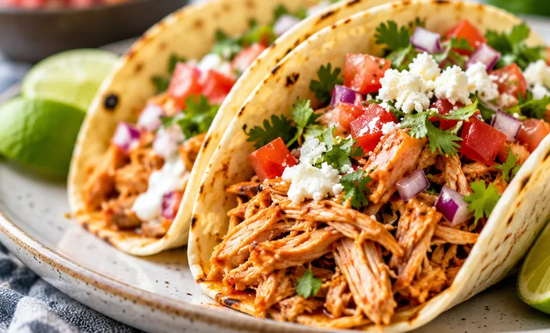 Easy Summer Crockpot Chicken Tacos, ready to serve