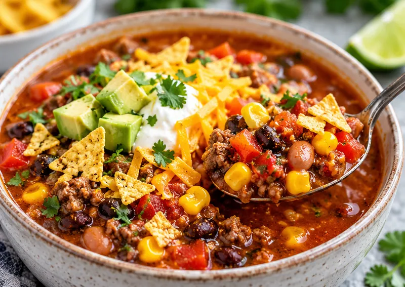 Easy Taco Soup, ready to serve