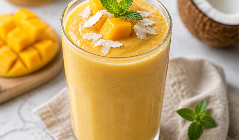 Vegan Mango Coconut Smoothie, ready to serve