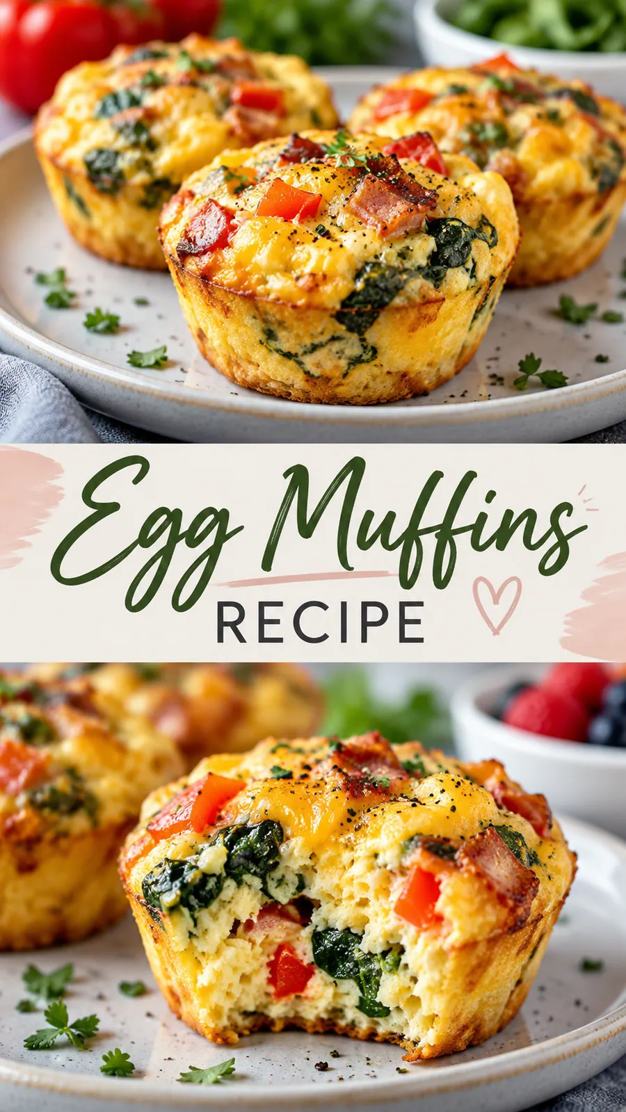 Pinterest image for Egg Muffins Recipe, with two photos of the recipe